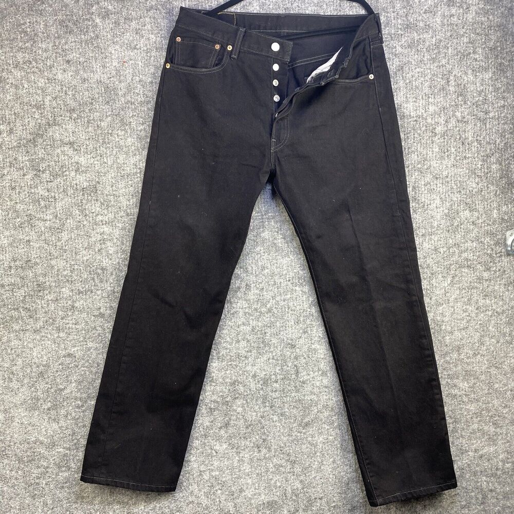 Levis 501 Jeans 34x30 Black Straight Leg Button Fly American Denim Grunge Dark